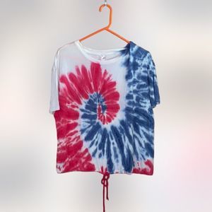 •NO BOUNDARIES•red/white/blue tye dye cinch tie front blouse in size XXL(19) EUC